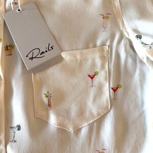NWT Rails Kate 100% Silk Shirt Blouse-Ivory Cocktail Hour Print-Size XS-RRP $198